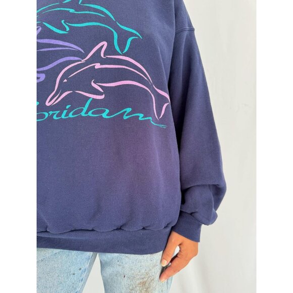 90s vintage blue dolphins florida USA souvenir graphic cozy pullover sweatshirt - Picture 8 of 9